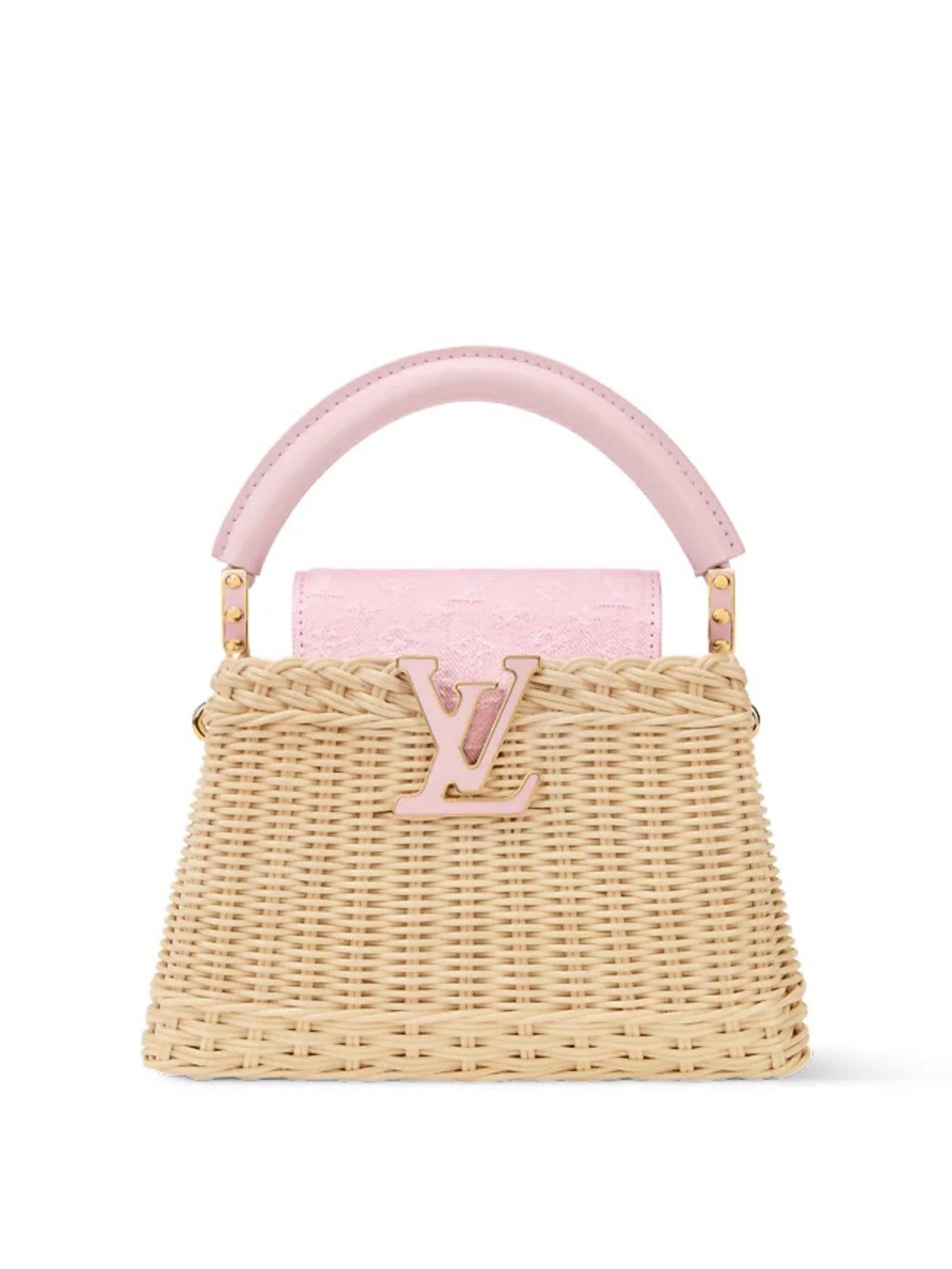 Louis Vuitton Pink & Natural Capucines Mini Wicker Top Handle NEW